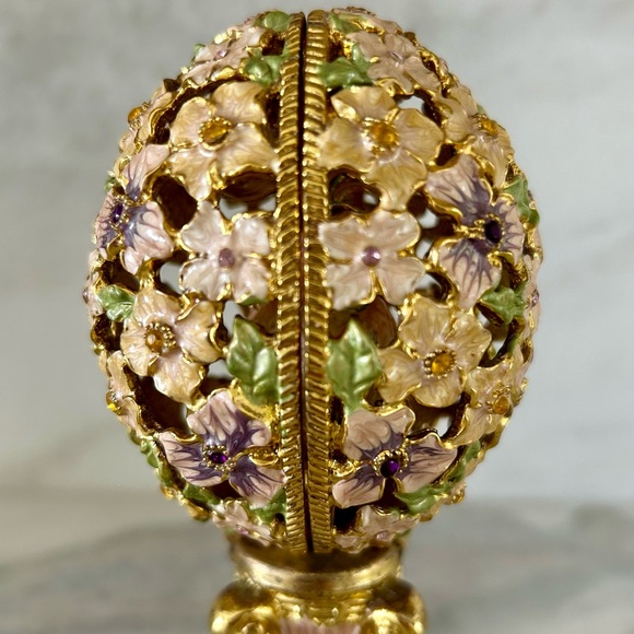 NWT Jeweled Gem Music Box Covered Egg By Collette Et Cie Song - Swan Lake - Picture 4 of 11